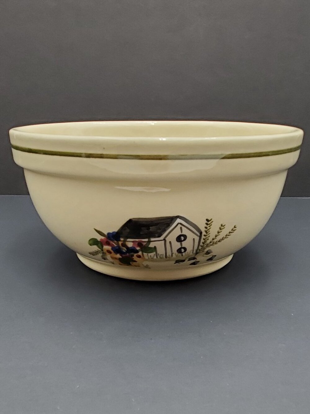 Alpine Pottery Birdhouse & Flowers Mixing Bowl Vintage Vegetable Serving Bowl